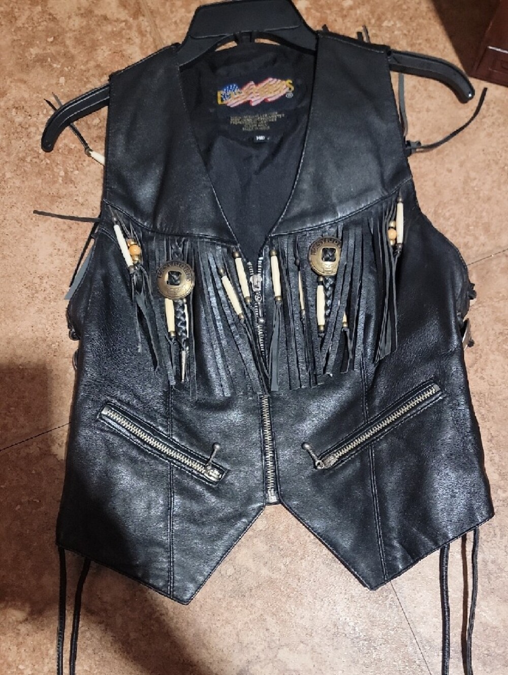 Fringe Leather Vest - Black - Picture 2 of 7